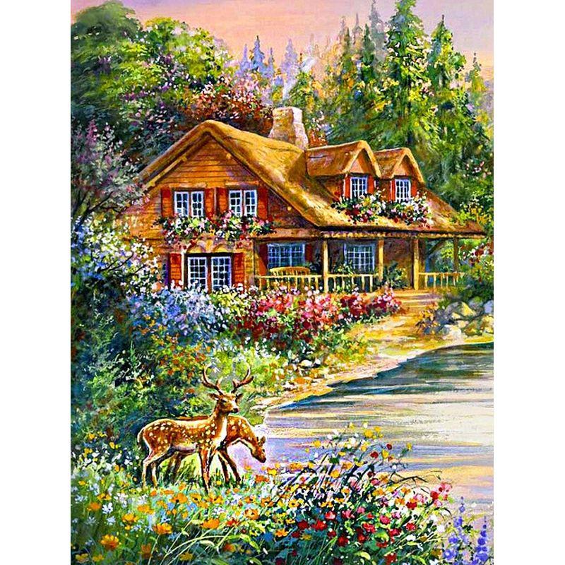 Diamond Rhinestones 5d Round Painting Forest House Scenery Diamond Embroidery Cross Stitch Mosaic Landscape