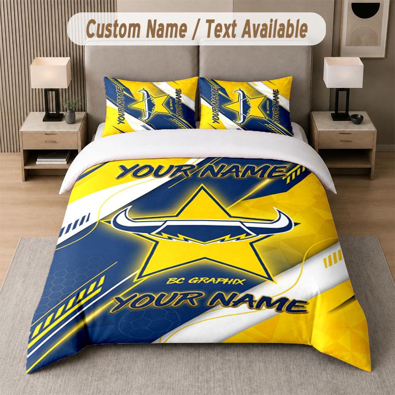 Custom Bedding Set North Queensland Cowboys Pattern, Print Name Text 1 Duvet Cover plus 2 Pillowcases Home Textile