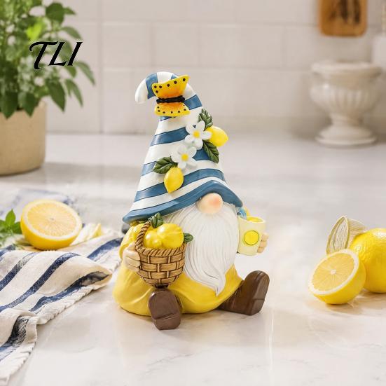Garden Patio Shelf Decoration Lemon Gnome Figurine, Resin Statue, Mediterranean Party Summer Theme Room Ornament for Home Kitchen Office Table Tiered