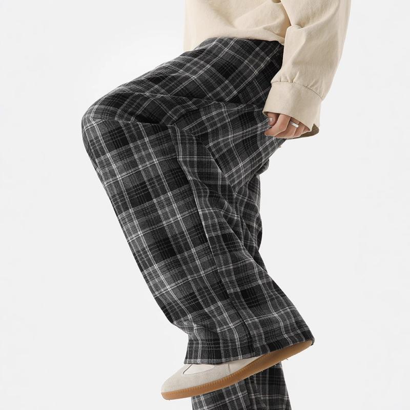 Весенне-осенний стиль, модные клетчатые повседневные брюки, повседневные универсальные широкие прямые брюки, свободные повседневные спортивные брюки для мужчин