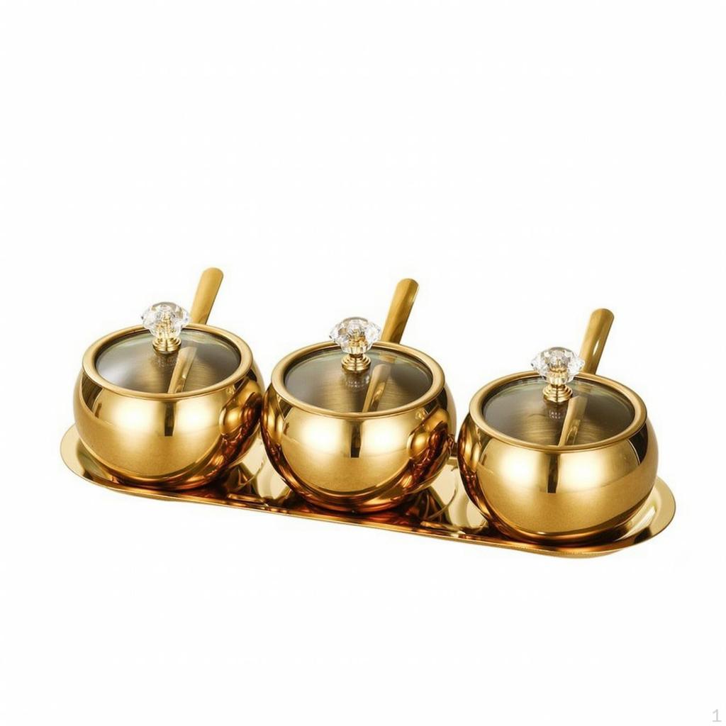 2 Pieces Stainless Steel Condiment Pot Set with Tray Multipurpose