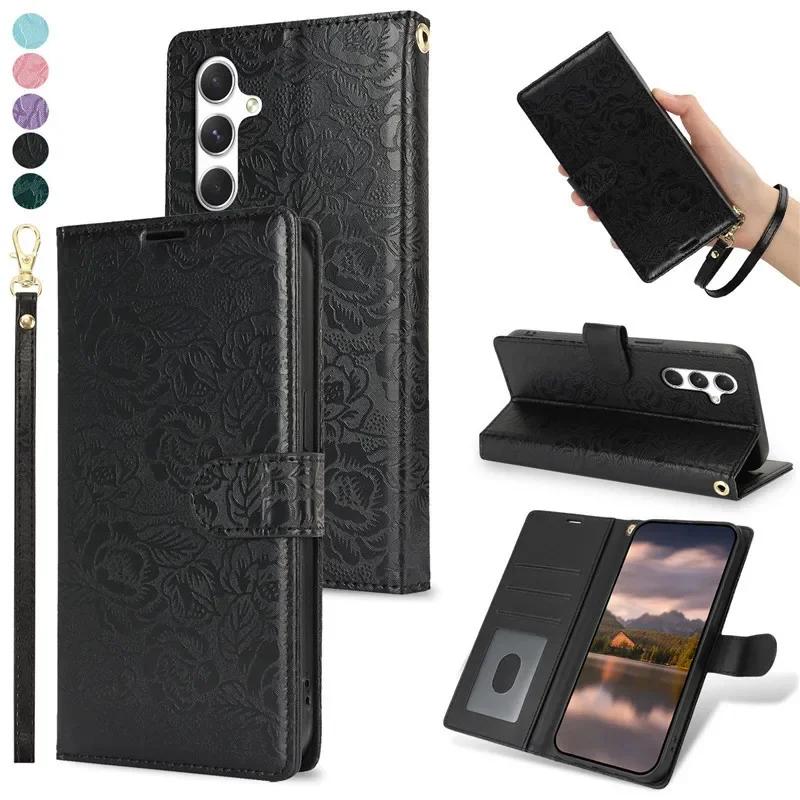 Lanyard Leather Wallet Phone Case for Samsung Galaxy A56 A36 A26 A16 A55 A35 A25 A15 A54 A34 A24 A14 A73 A53 A33 A23 A13 Cover