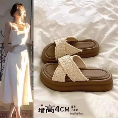 Премиальные шлепанцы на толстой подошве, женская уличная обувь, лето, новинка, нескользящие, модные сандалии-маффины на платформе