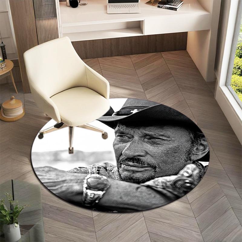 French legendary rock singer and actor Johnny Hallyday Round Carpet Soft Home Decoration Corridor Table and Chair Anti slip Outdoor Floor Mat rug H22