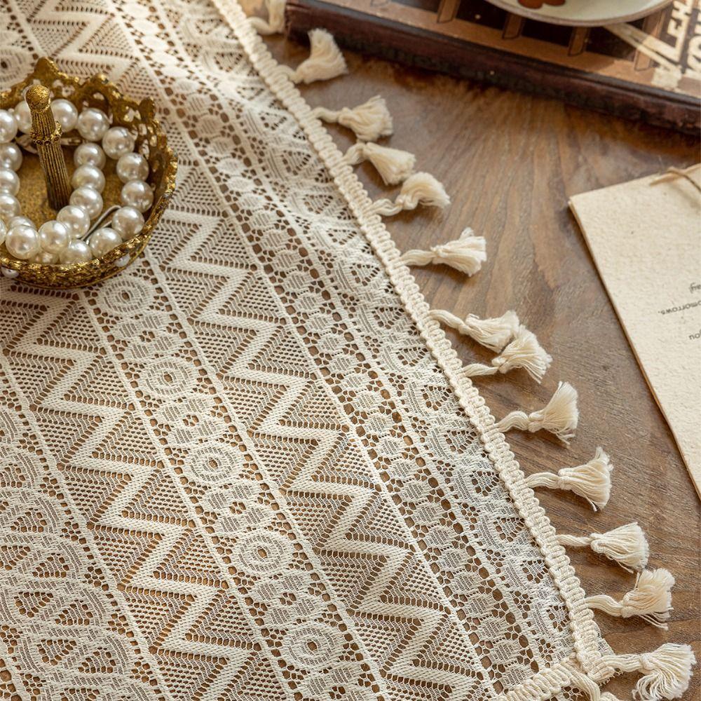 140m Lace Window Screening Hollow Lace Blackout Curtains Retro Tassels Curtain Home Decor
