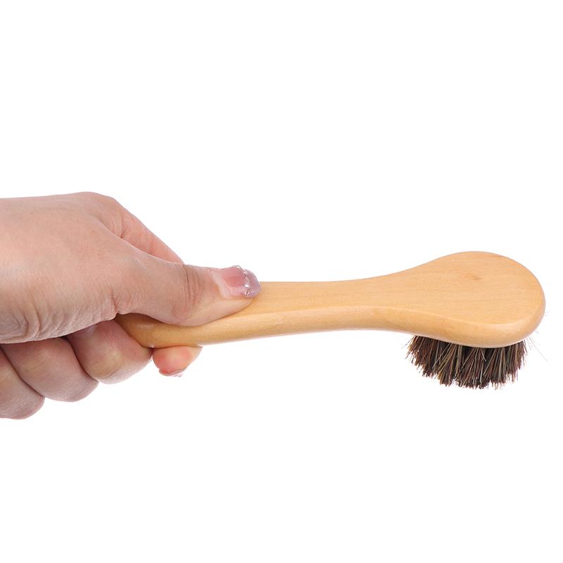 1Pc Shoe Boot Polish Shine Cleaning Dust Removal Durable Shoe Brush Long Wood Handle Bristle Horse Hair Brush
