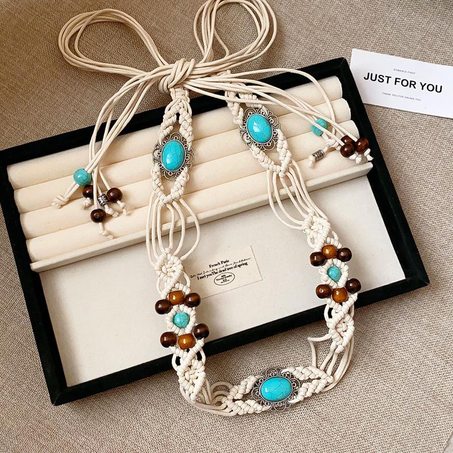 Ethnic Boho Wooden Bead Waist Chain, Hand Woven Hemp Rope Multi Layer Belt, Versatile Women Decorative Ornament