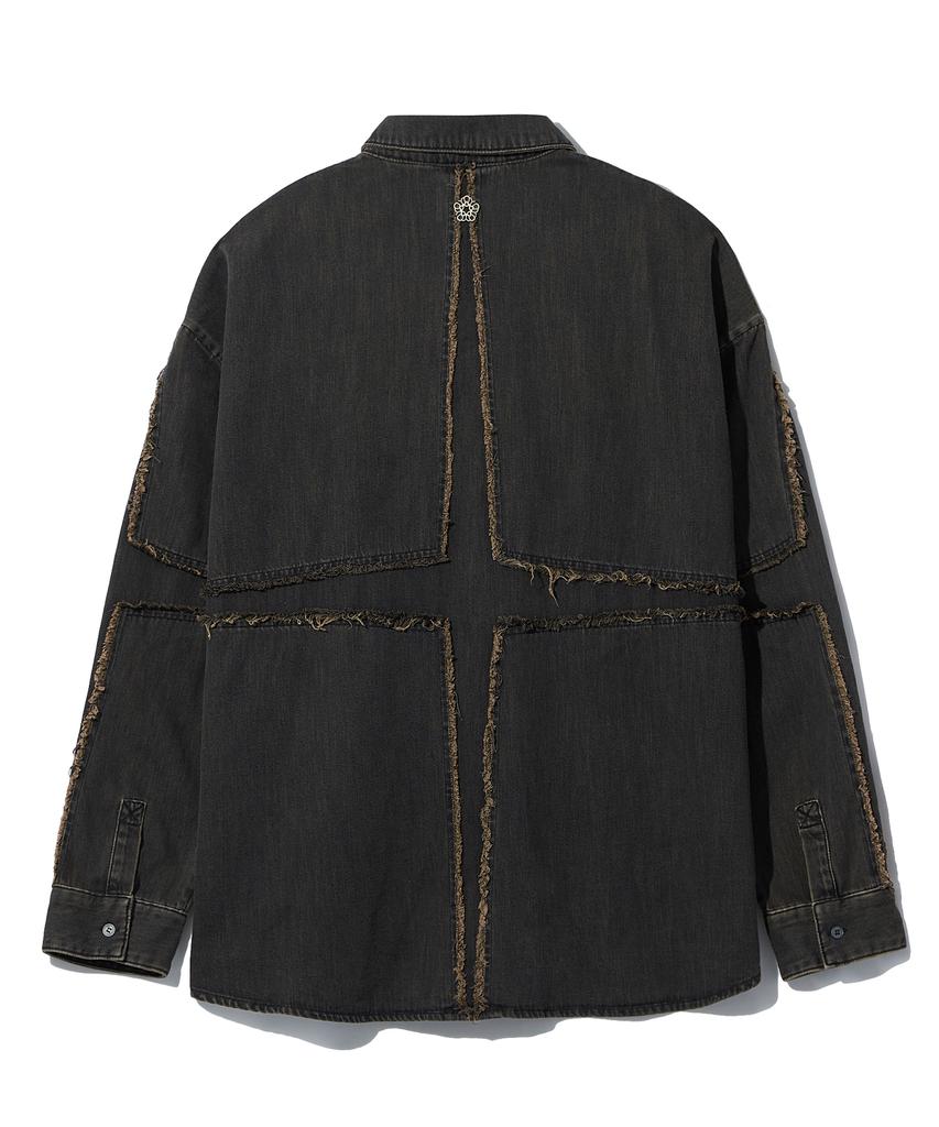 ULKIN Cross Low Edge Denim Shirt_Black
