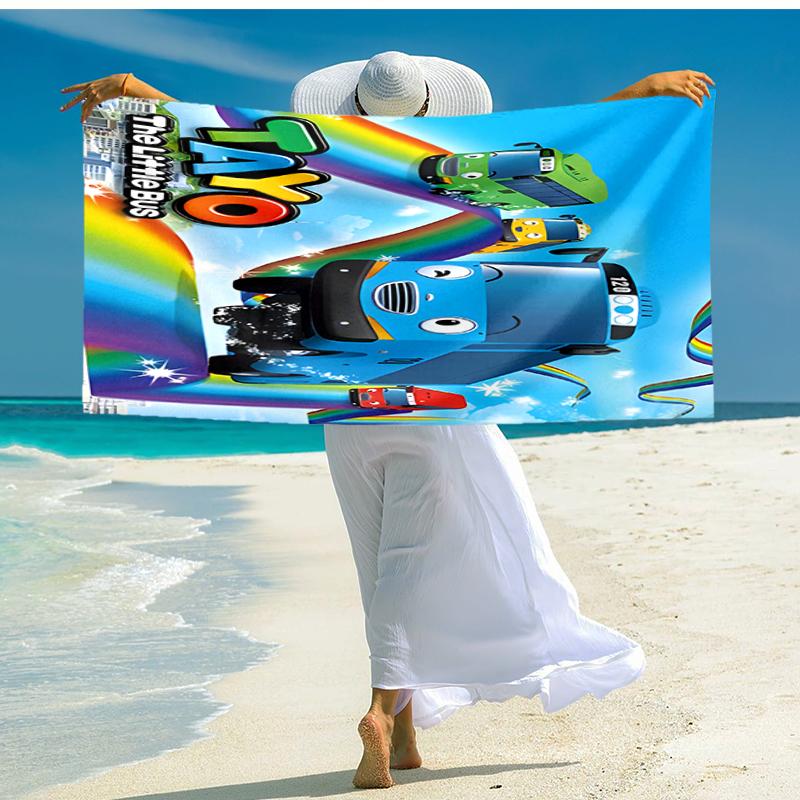 1pc Tayo The Little Bus1 Beach Towel, Comfortable and Thick, and Swimming/Bath/Picnic/Camping Towel, Suitable for Seaside Beaches