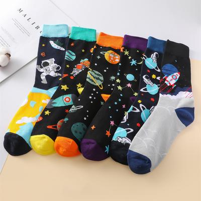 6 пар/упаковка мужские носки с узором Galaxy Street Fashion трендовые весенне-летние удобные дышащие цветные хлопковые носки для бега