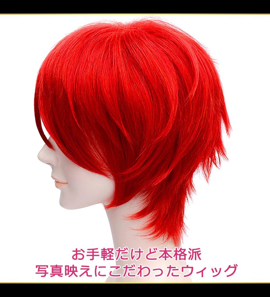 CaseEden Cosplay Includes 2 Wig Nets Wig, Short, 30cm, Heat-Resistant, Red,