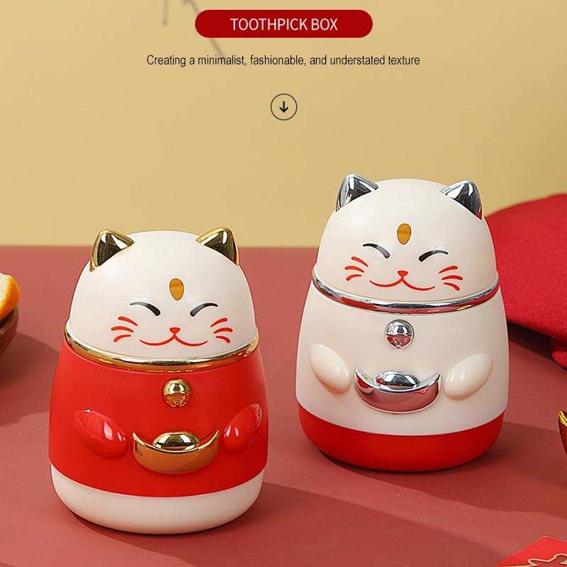 Fortune Top Cat Нажимной держатель для зубочисток Гостиная Высокая цветовая ценность Автоматический выдвижной ящик для зубочисток Мультяшный стиль Банка для зубочисток