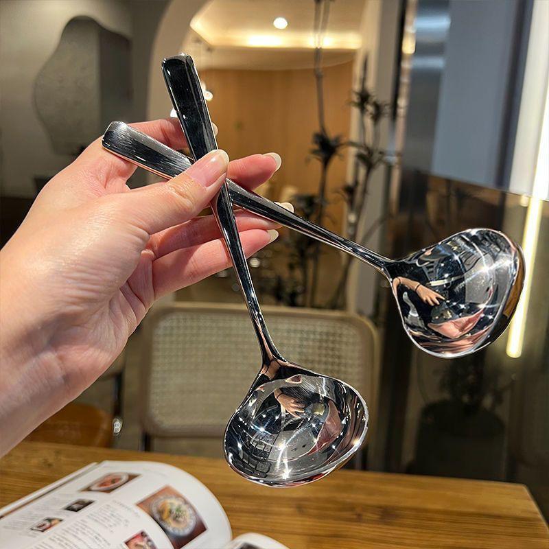 Stainless Steel Soup Spoon Korean Style Large Spoon Long Handled Spoon For Drinking Soup Congee Spoon Restaurant Pot Spoon