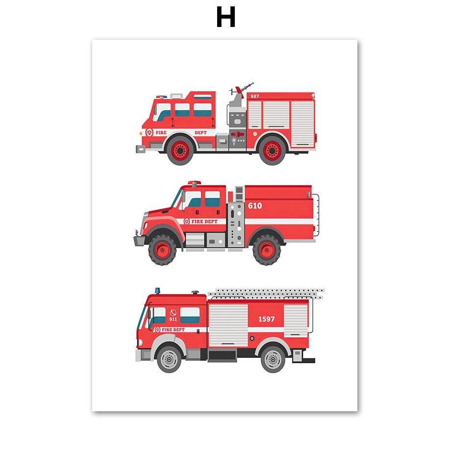 Kids Room Decor Alphabet Learning Vehicles Canvas Art Fire Truck Ambulance Nursery Wall Posters