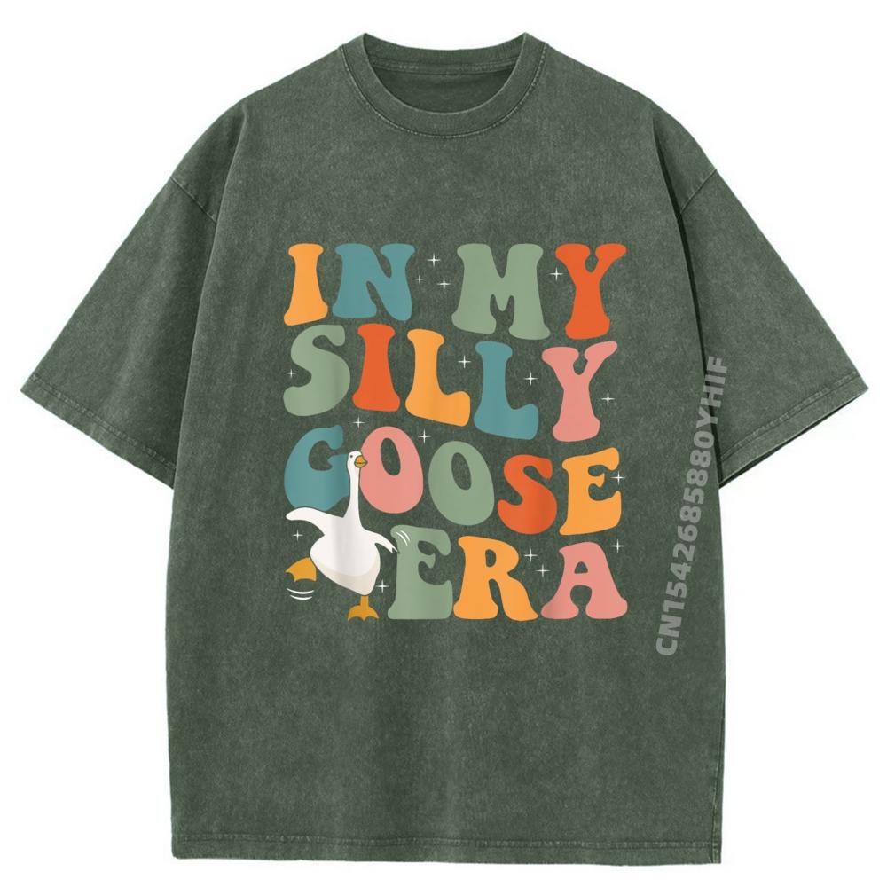 In My Silly Goose Era Funny Retro Silly Goose Men Women Kids Mens Clothing Luxury Designer Men Street Washed Shirt