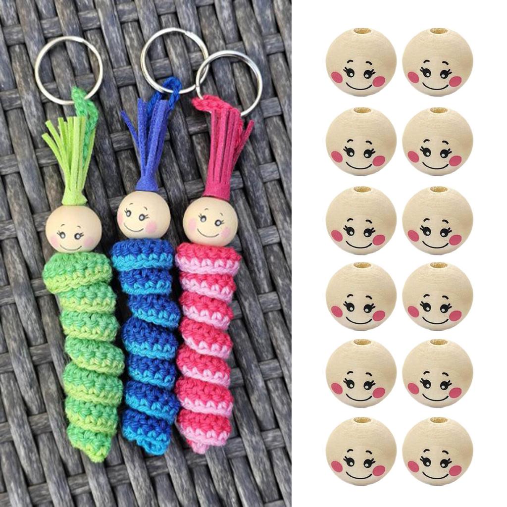 50 шт. Бусины с деревянным лицом, бусины-улыбки с отверстиями, натуральные деревянные бусины, круглые бусины для поделок и изготовления ювелирных изделий своими руками