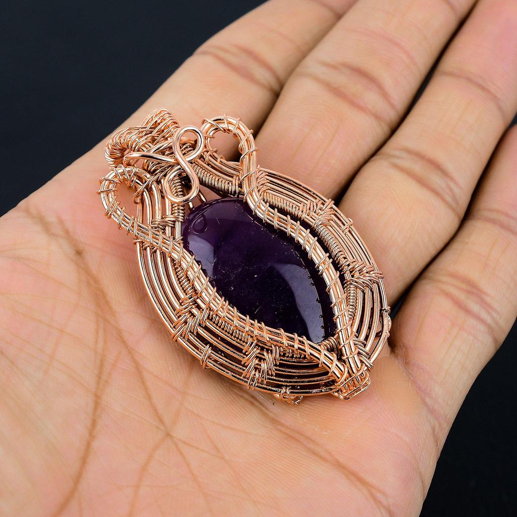 Amethyst Pendant Gemstone Jewelry, 999 Copper Wire Wrapped Pendant, Gift For Women Handmade Pendant