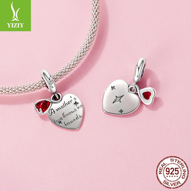 Mother'S Day Double Love Brand Pendant Retro Beaded Diy Bracelet Accessories S925 Sterling Silver Jewelry