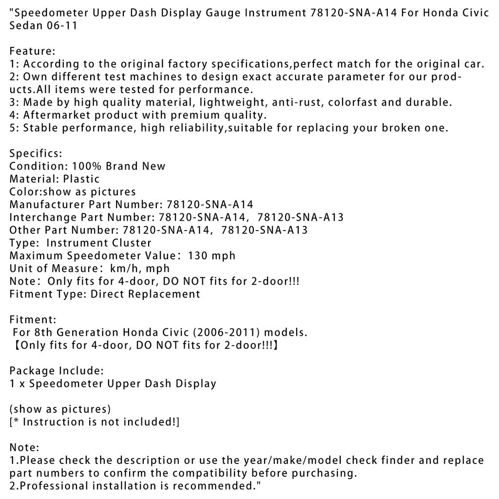Спидометр Верхний дисплей приборной панели для Honda Civic Sedan 2006-2011