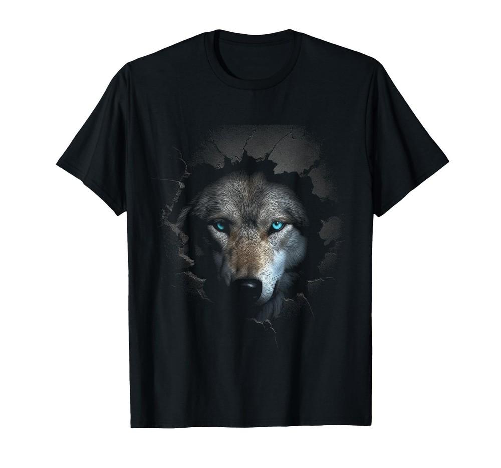 Wolf Blue Eyes Artwork Wall Animal Motif Wolf T-Shirt
