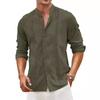 Men's Casual Button Summer Beach Vacation Cotton Linen Stand Up Collar Shirt