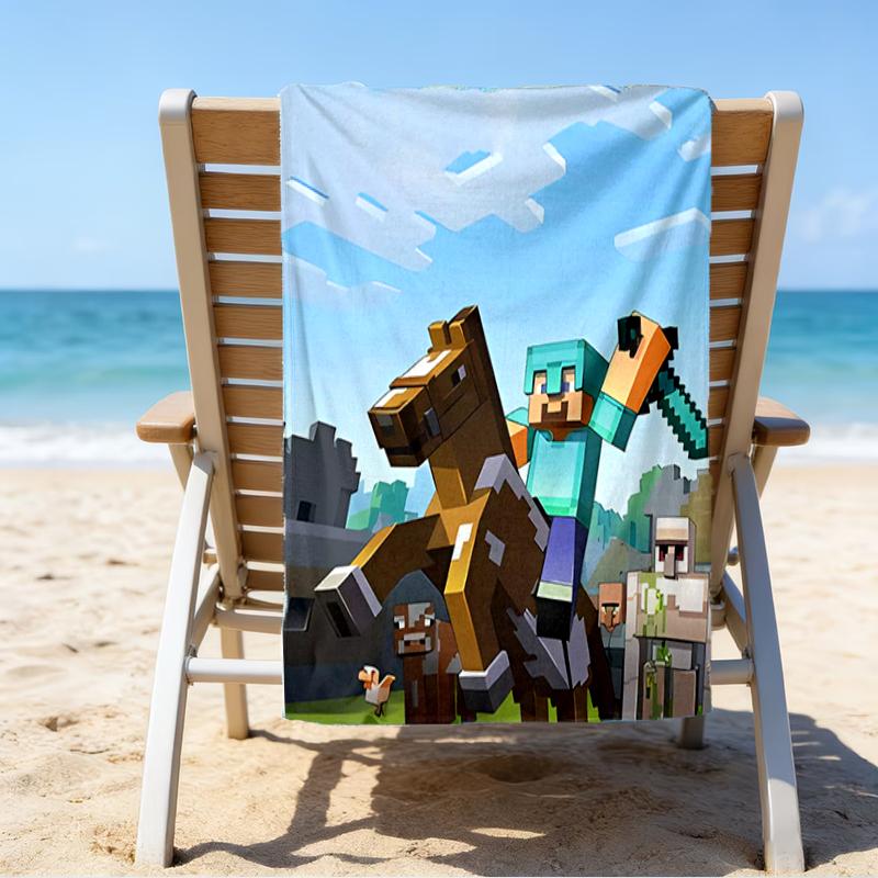 proof beach towel with a Minecraft5 pattern - soft,absorbent,quick-drying,machine washable - perfect for swimming,camping,bathing