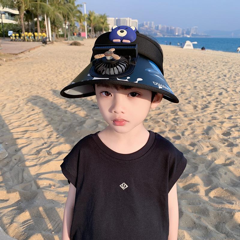 Summer Outdoor Children's Fan Hat Sun Protection Cartoon Air Top Hat Big Brim UV Sun Hat Primary School Student