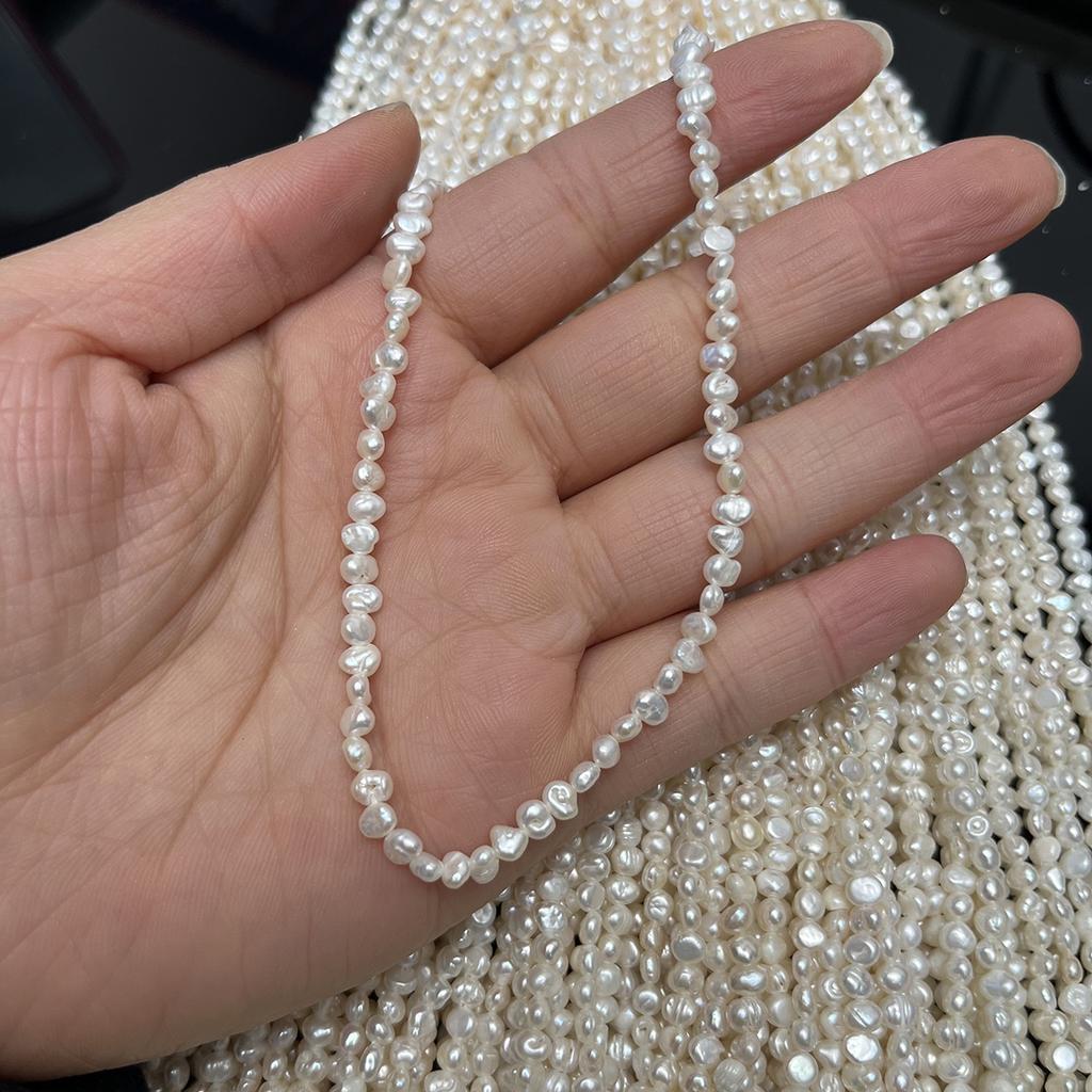 1String Mini White Natural Shell Mother of Pearl Beads, Boho Double-Sided Light Beads, 3-4mm, for DIY Jewelry Making, Perfect Love Wedding Craft, 36cm