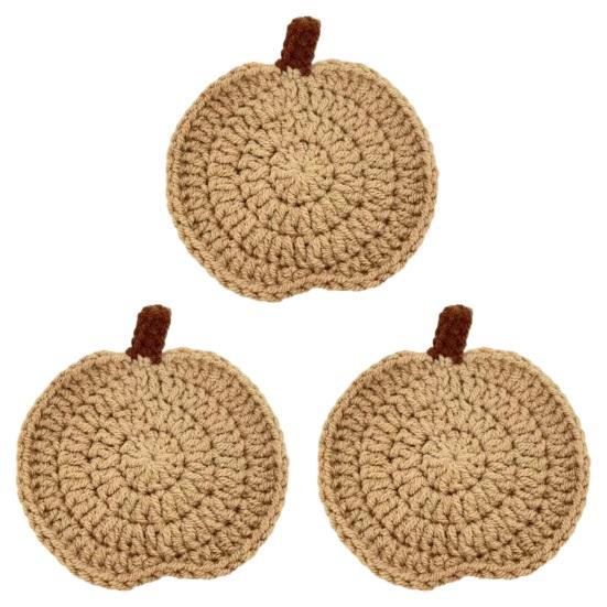 Festive Dining Table Decor Handmade Crochet Pumpkin Coasters, Soft Polyester Coffee Mats, Cushion Autumn Themed Farmhouse Accessories for Kitchen