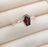Tiny Coffin Ring, Garnet Ring, 925 Solid Sterling Silver, Handmade Jewelry, Red Gemstone, Women Ring, Gift for Her