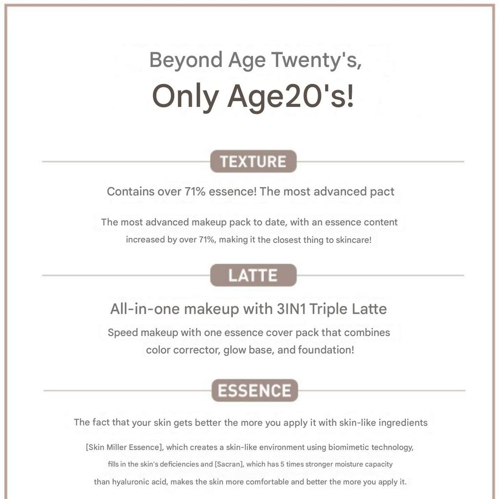 Age 20's Набор Signature Essence Cover Pact Intense (Футляр 1 шт + 2 сменных стержня, 14 г) – Тень Нет. 21(Светло-бежевый)