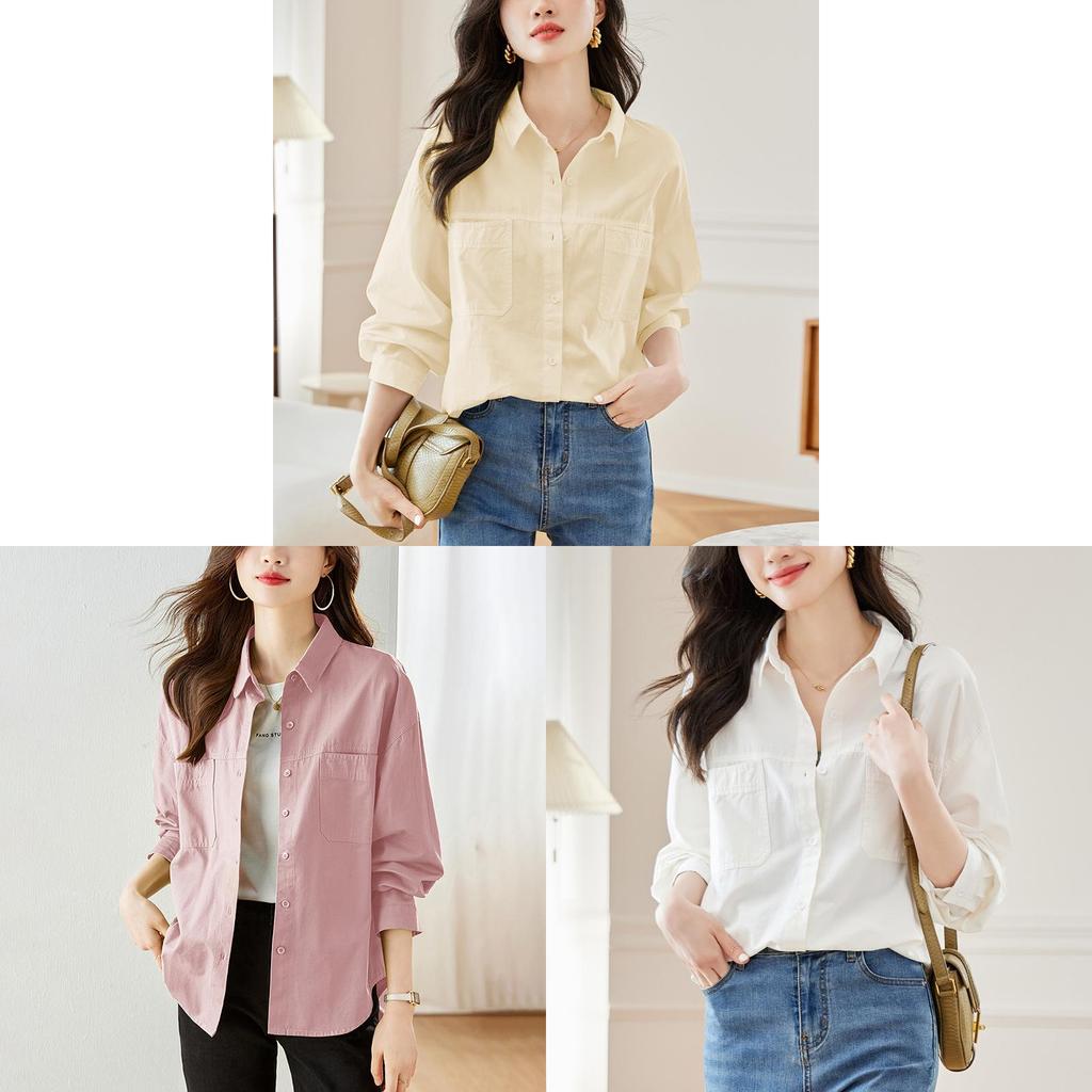 Cotton Womens Long Sleeve Shirt With Button Closure For Office Wear