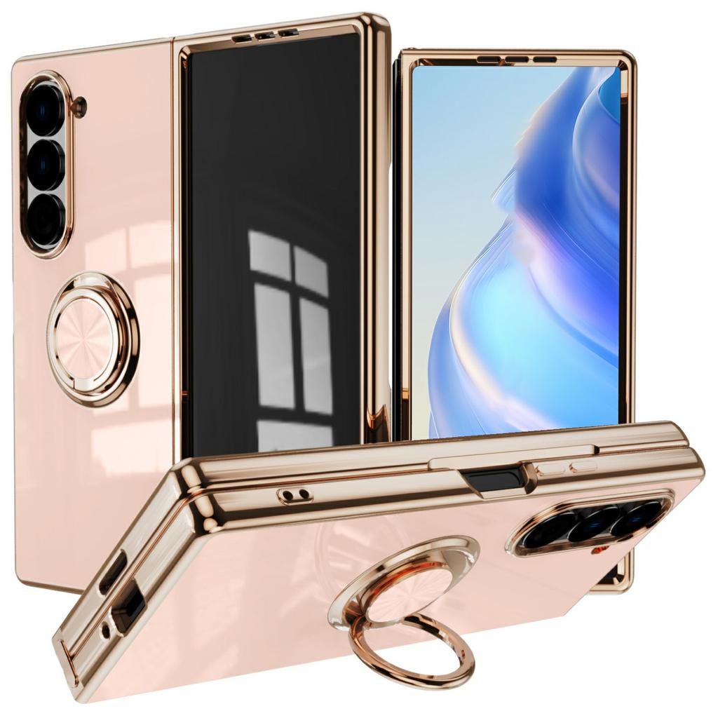 For Samsung Galaxy Z Fold6 5G Case Precise Cutouts 6D Electroplating TPU Phone Cover with Ring Holder