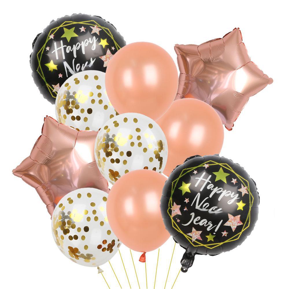 Набор из 10 штук в новогодней тематике С Новым годом Розовое золото Алюминиевая пленка Латексная пентаграмма Комбинация шаров