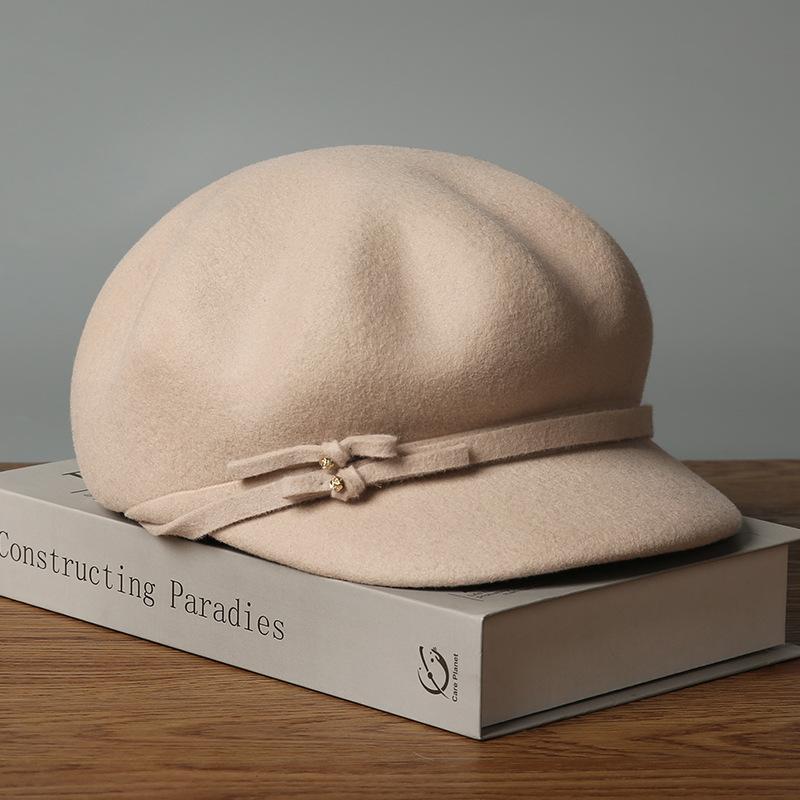 Autumn and winter new octagonal hat modified face shape woolen hat duck tongue beret women's hat
