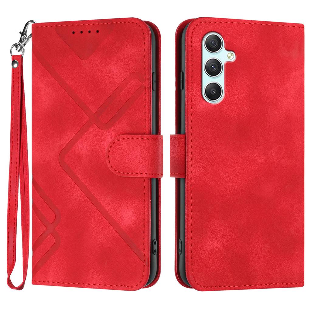 For Samsung Galaxy A34 5G Wallet Case Line Imprinted PU Leather Phone Cover with Strap