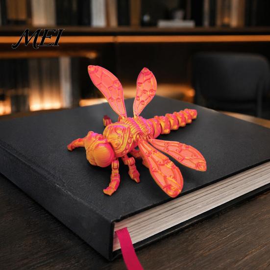 Dragonfly Stress Reliever 3D Printed Figurine, Articulated Model with Movable Joints, Desktop Ornament Relief Insect Fidget Toy for Desk Decoration