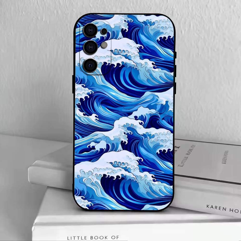 Чехол для телефона U-kiyo-e Морские волны Черный Силиконовый Мягкий Для Samsung S25,S24,S21,S22,S23,S30,Ultra,S20,Plus,Fe,Lite