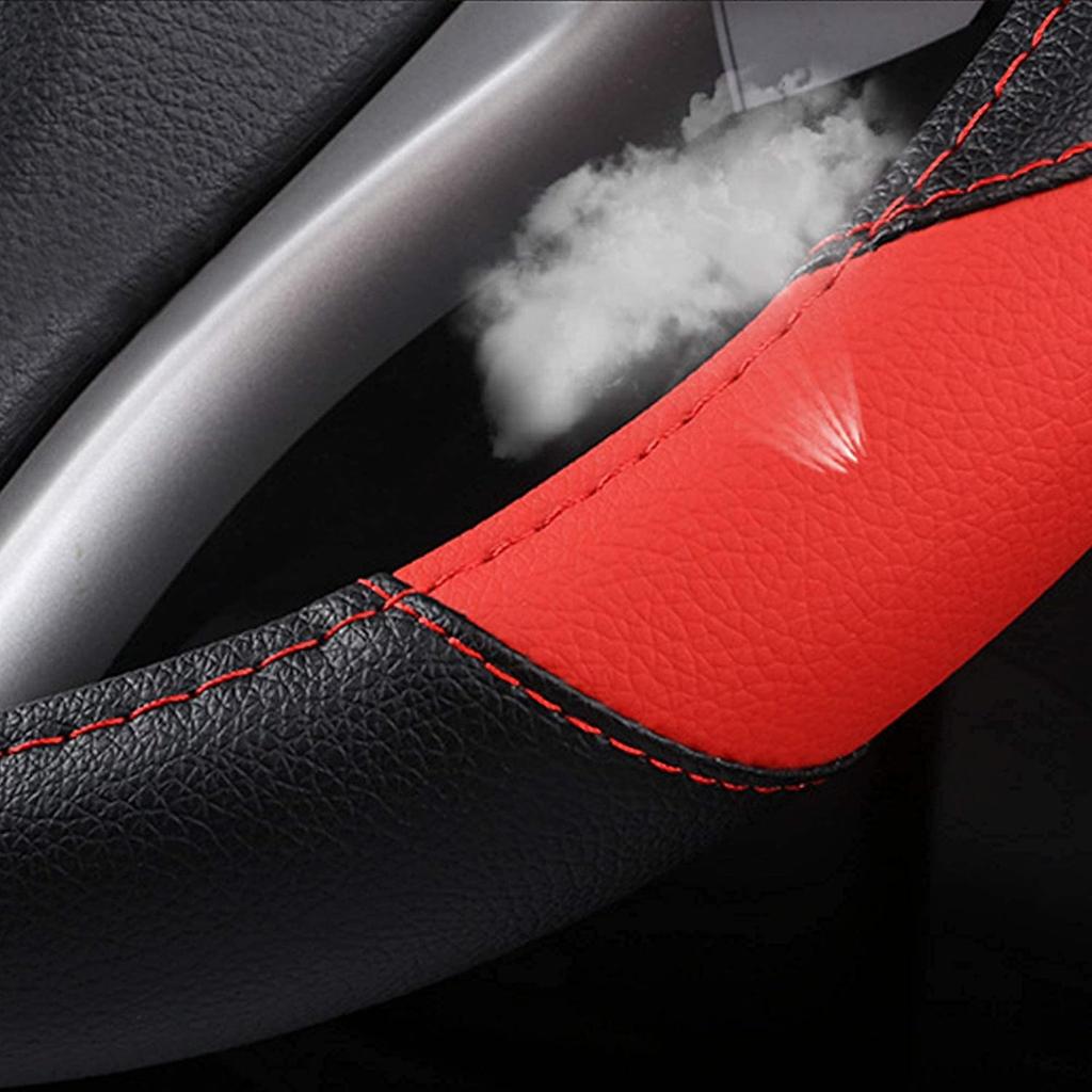 Leather Car Steering Wheel Cover, Non-Slip Car Wheel Cover Protector Breathable Microfiber Leather Universal Fit For Most Cars(Beige)