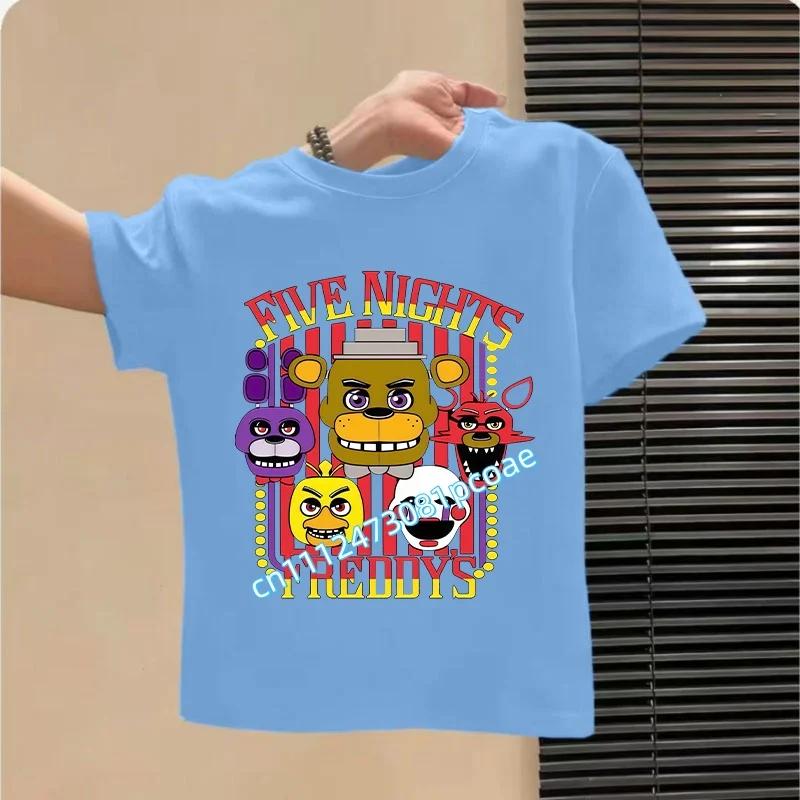 2026 Мультяшные детские футболки Five Nights At Freddys Графическая футболка FNAF Детские повседневные спортивные топы с коротким рукавом Детская одежда