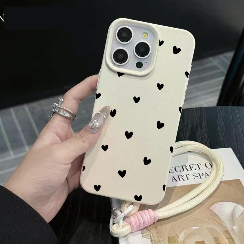 INS Любовь Сердце Роскошный Милый Чехол-цепочка для телефона Lanyard Case Для iPhone 17 16 15 14 13 12 Pro Max 11 Plus Ударопрочный Узор Личи Funda