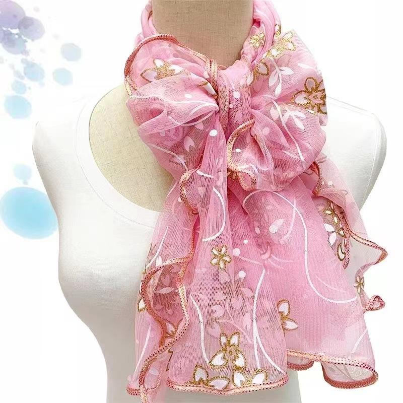 Ruffles Flower Embroidery Scarf Elegant Solid Color Breathable Shawl Women Head Wrap Outdoor Windproof Hijab Turban Travel Beach Towel