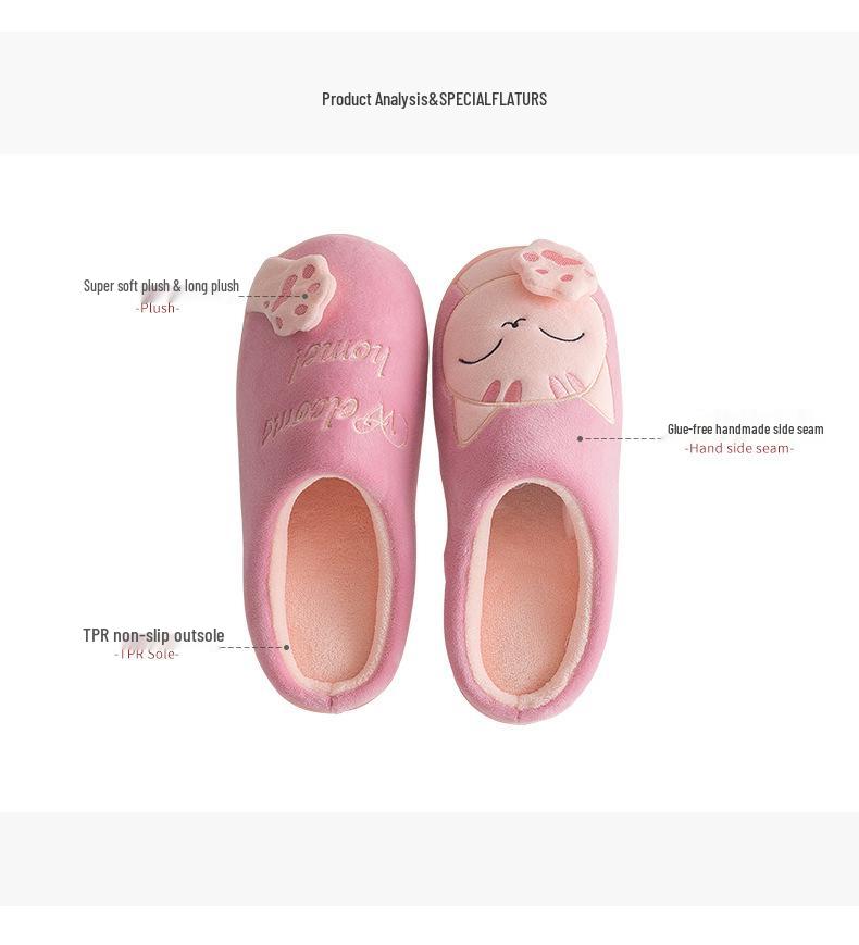 Милые зимние тапочки-котики на удачу для дома - Теплая семейная хлопковая обувь для мужчин, женщин и детей