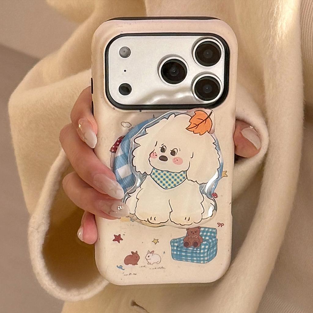 Осенний щенок яблоко 17 Чехол для мобильного телефона iPhone15 Подходит для 11 Пленка Магнитный держатель 16promax Креативный чехол для мобильного телефона