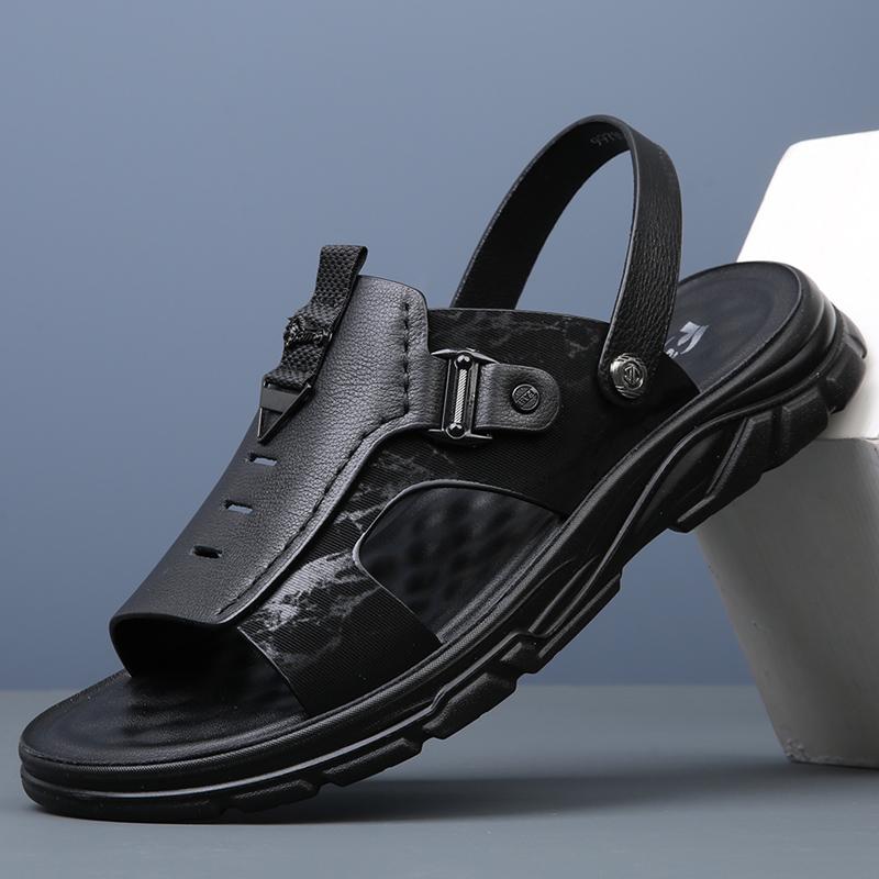 Модные летние мужские сандалии из высококачественной коровьей кожи верхнего слоя, повседневные пляжные сандалии, модные уличные мужские дышащие сандалии с латексной амортизацией