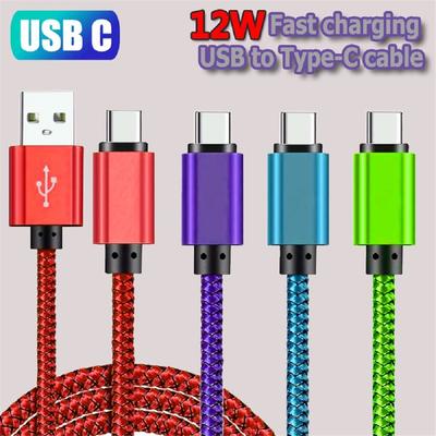 Кабель USB Type C для синхронизации данных 2,4 А, быстрая зарядка, нейлоновый плетеный провод, зарядный кабель для мобильного телефона Samsung Huawei Android 1 м 2 м 3 м