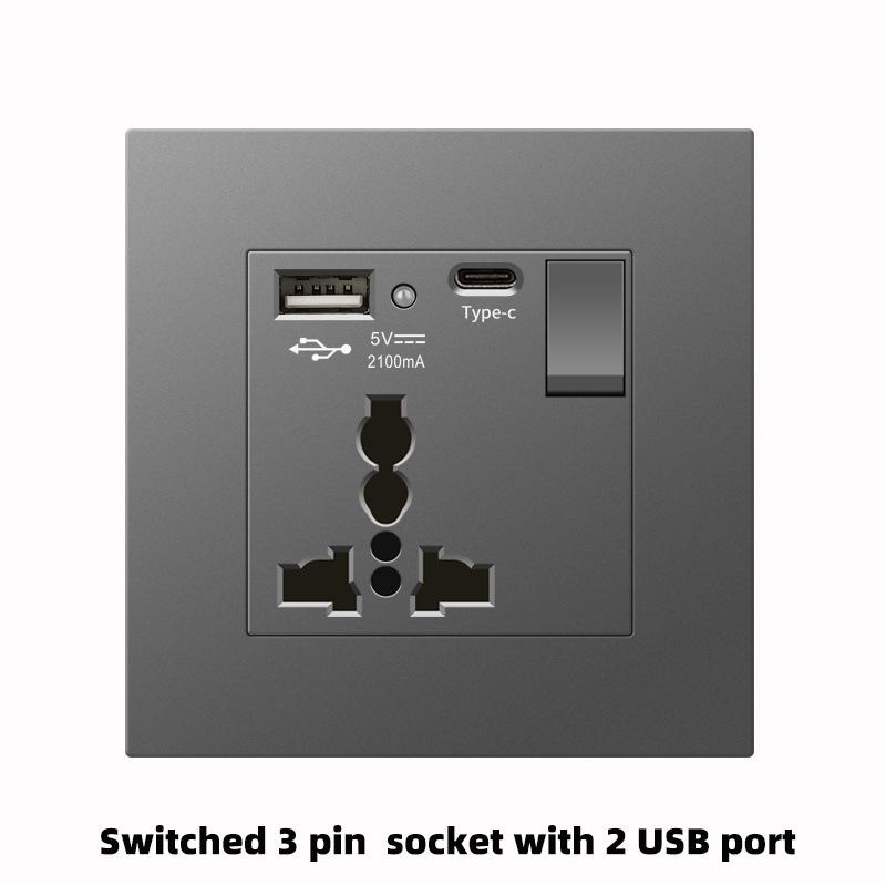 Британский стандарт Серая панель 86 Розетка 13A с быстрой зарядкой USB-C для Гонконга и Макао