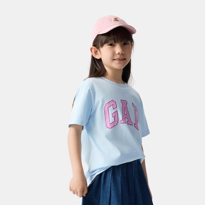 Gap Классическая хлопковая футболка с коротким рукавом и логотипом для девочек