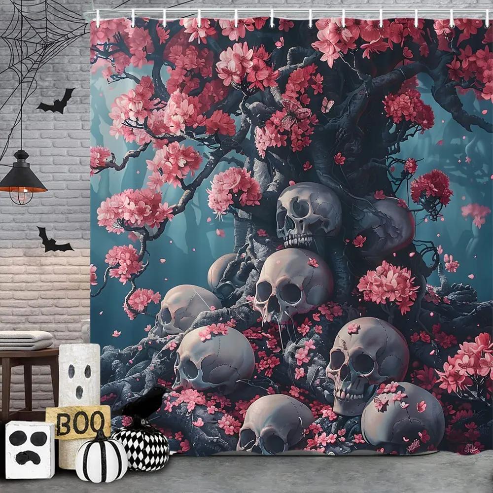 Scary Halloween Shower Curtain Vintage Skulls Eagles Pumpkins Roses Boho Polyester Fabric Bath Curtain Bathroom Decor with Hoo