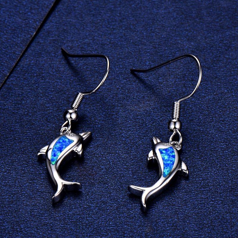 Wish blue dolphin opal earrings cute niche versatile source
